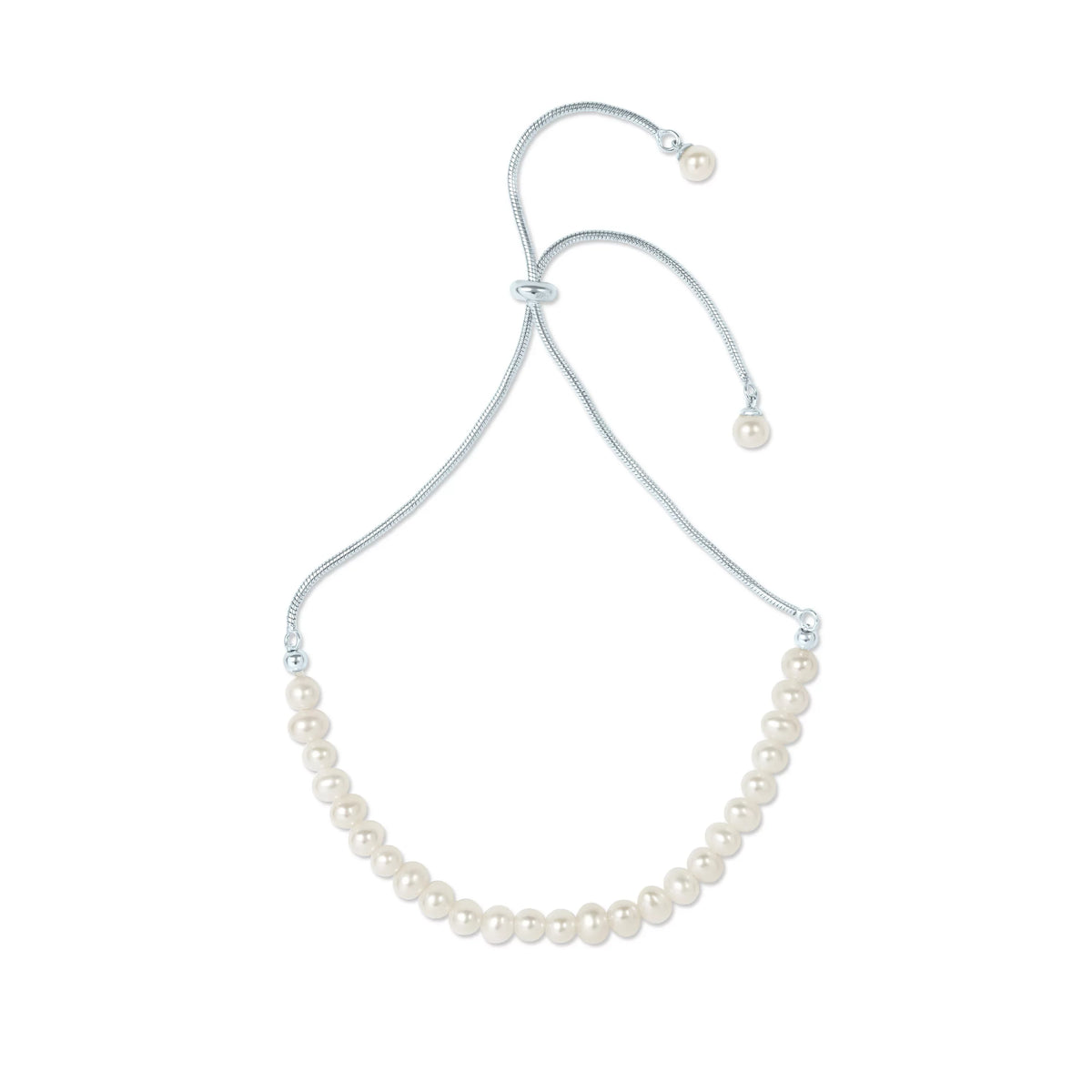 Gemistry Silver Sterling Bracelet for in Cultured Pearl Freshwater Slider 925 Adjustable White Women