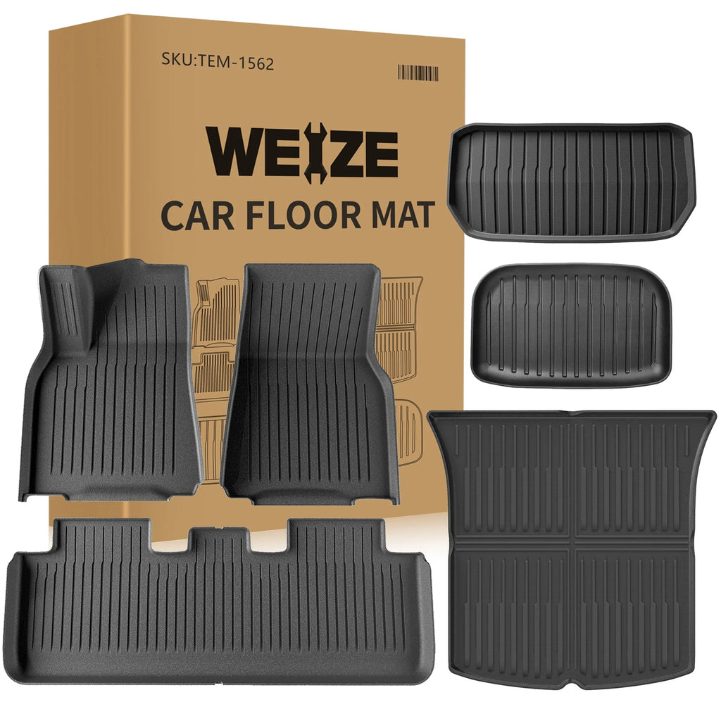 Mats Set 5-Seater, Front Rear 2021-2023 Anti-Slip Floor for All Set Waterproof for 2024, Accessories, of climate Trunk Mats Tesla & Fit 6 Custom Y Tesla WEIZE Mats TPE Liners Cargo Model