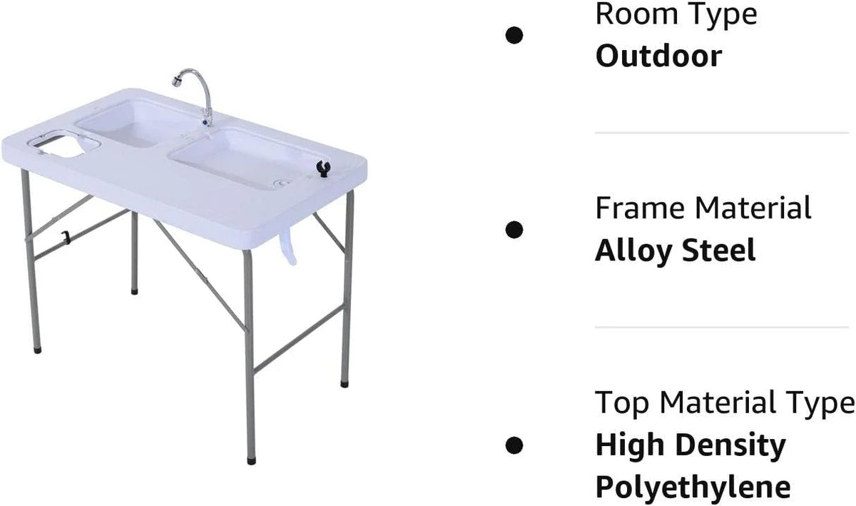 Faucet Fish Basins, exterior for Dual Camping Table 40'' Table and with liquid Sink Fishing, Folding Picnic, Station,