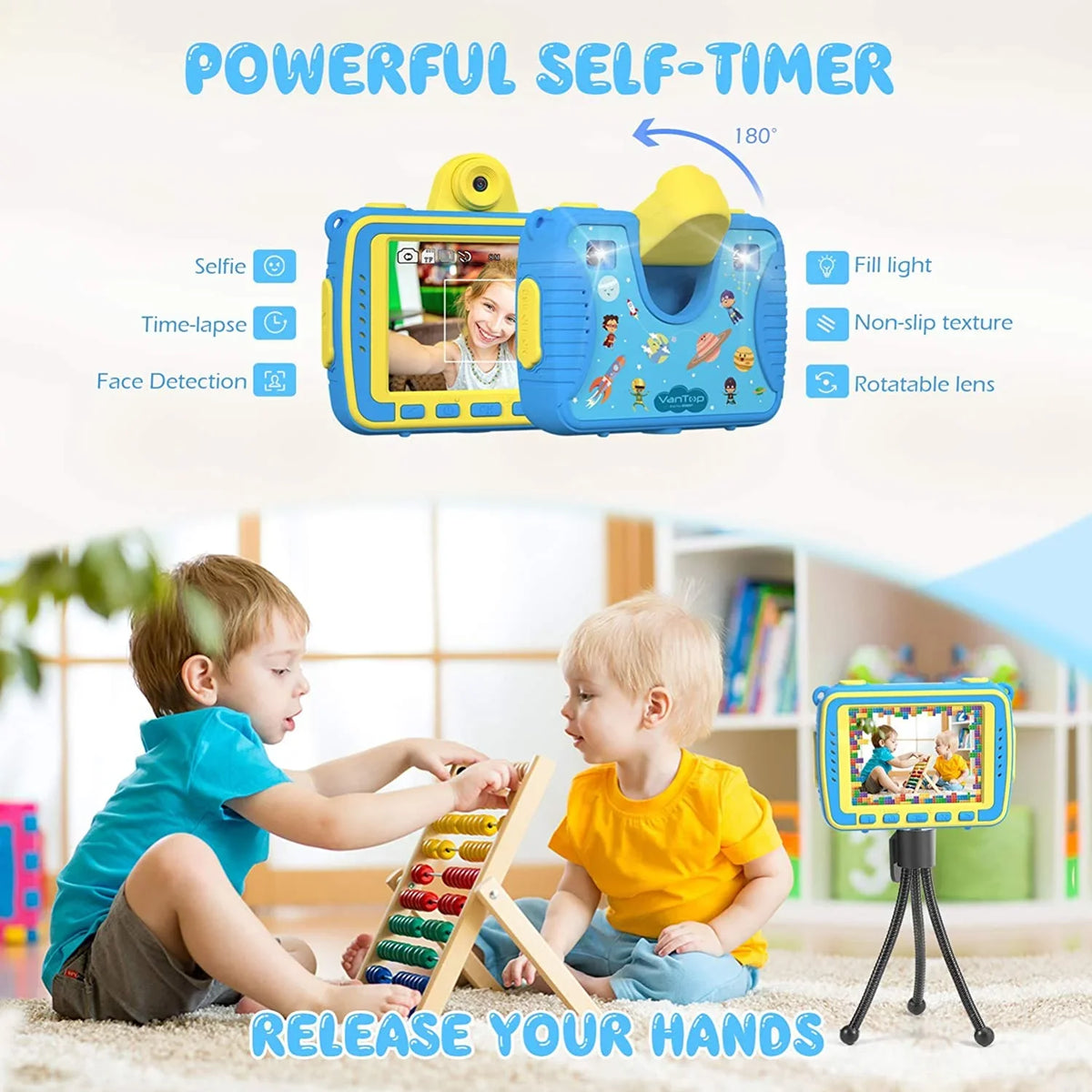 / 4 2.4 with Extra 1080P Camera K8 Silicon Screen, Video Junior 32GB Large Case Waterproof Fill Kids Recognition, Light, Selfie Face Blue inch Memory Kid-Proof 8MP Camera Games, Supported VanTop Card,