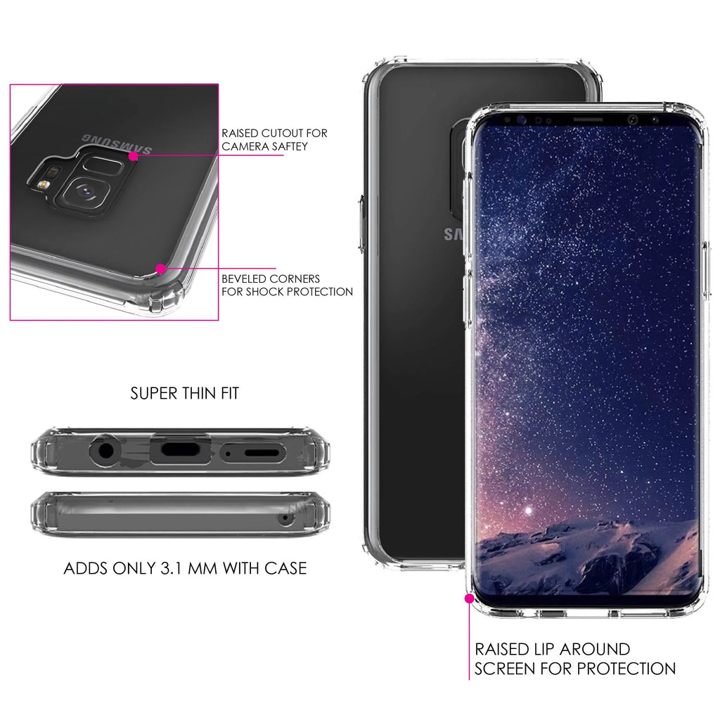 Pink TPU - Case Bumper Fear Hybrid - Faith Ribbon Glass S9 Clear Back Screen Galaxy Tempered Shockproof Screen) Protector for Cancer - Over DistinctInk Acrylic (5.8"