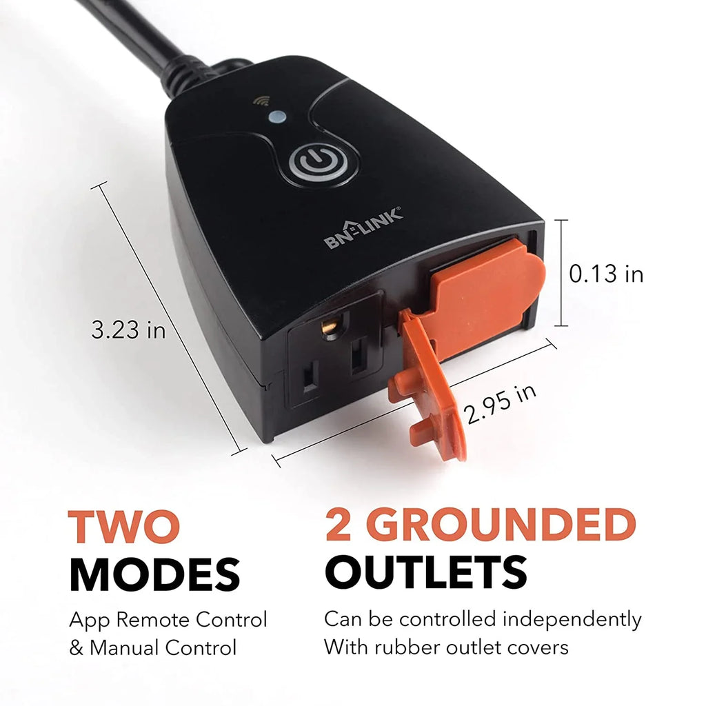 Plug with BN-LINK Switch, Outlet Outlet Assistant Dual exterior Timer Heavy only WiFi Smart Network 2.4 and Alexa Duty GHz Compatible