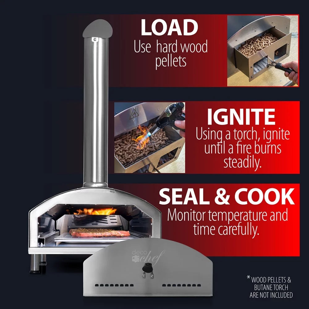Scraper, 13" Peel, and Pizza Stone, Pizza Dough with Functionality, Construction, Grill Deco Pizza 3-Layer Open 2-in-1 Stainless Steel exterior Chef Pizza Box Oven Oven Grill Slotted (Black) Scoop,