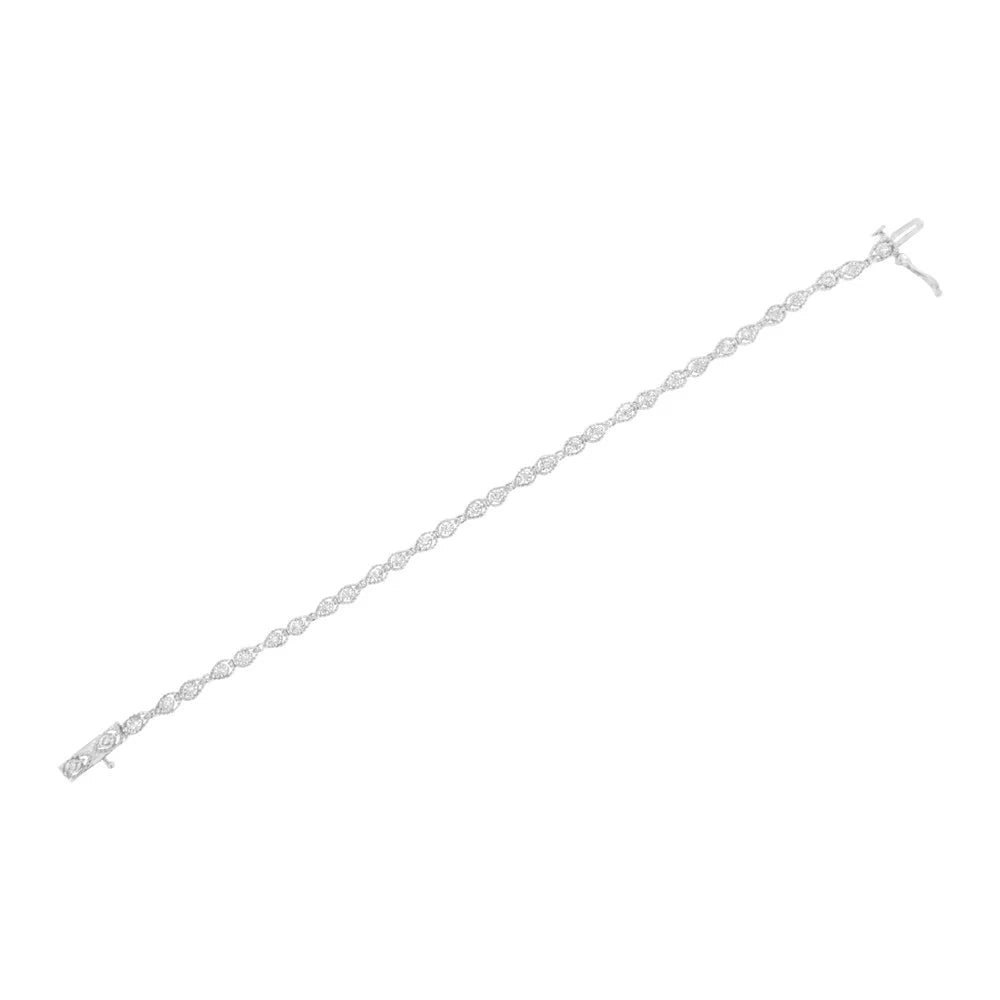 .925 Sterling Silver 1/2 Cttw Miracle-Set Diamond Pear Shaped Link Bracelet (I-J Color, I3 Clarity) - 7.25"