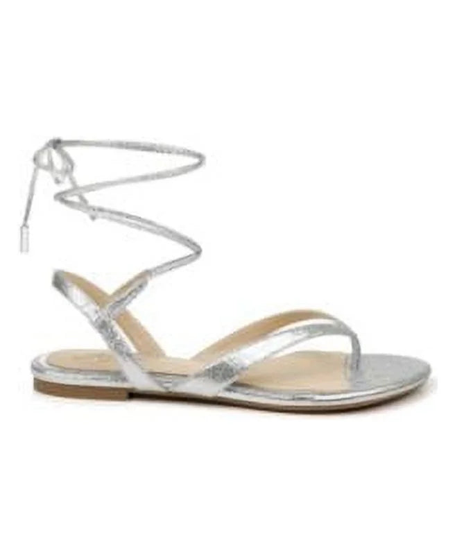 Lace-Up Strap Silver Padded outfit Nolana MISCHKA Sandals Ankle Womens BADGLEY Thong Toe Round 8