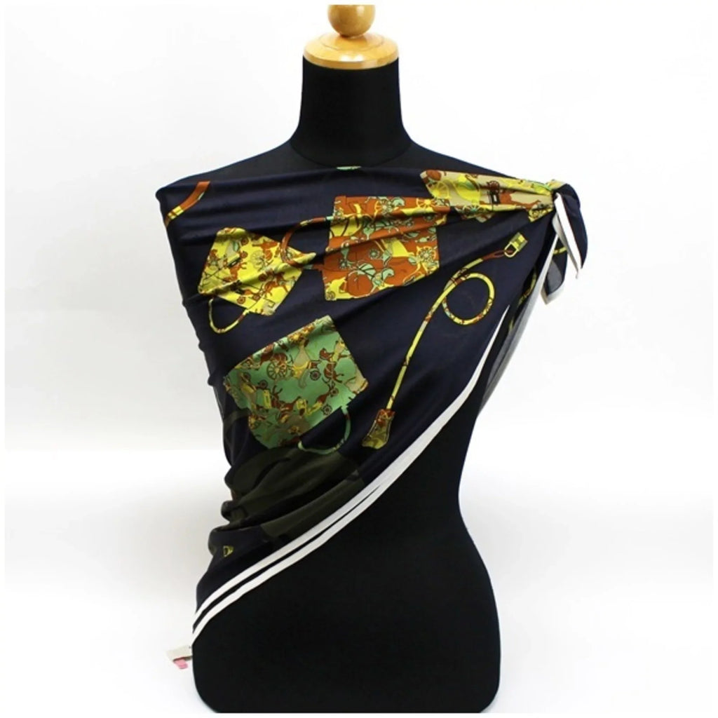 Caleche" Kelly's Hermes Women's Carriage (Good) Scarf Pre-Owned Black Silk "kelly 90 Carre HERMES Muffler en