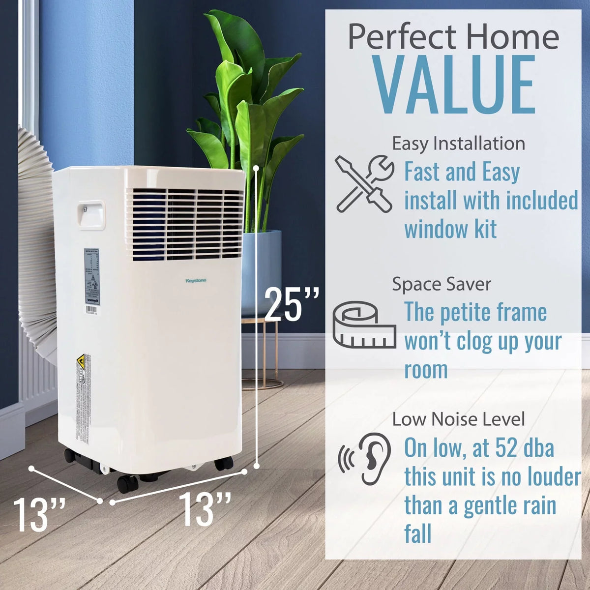 Keystone 5,000 Btu 115V Portable Air Conditioner With I Sense Remote Control For A Room Up To 250 Sq. Ft.