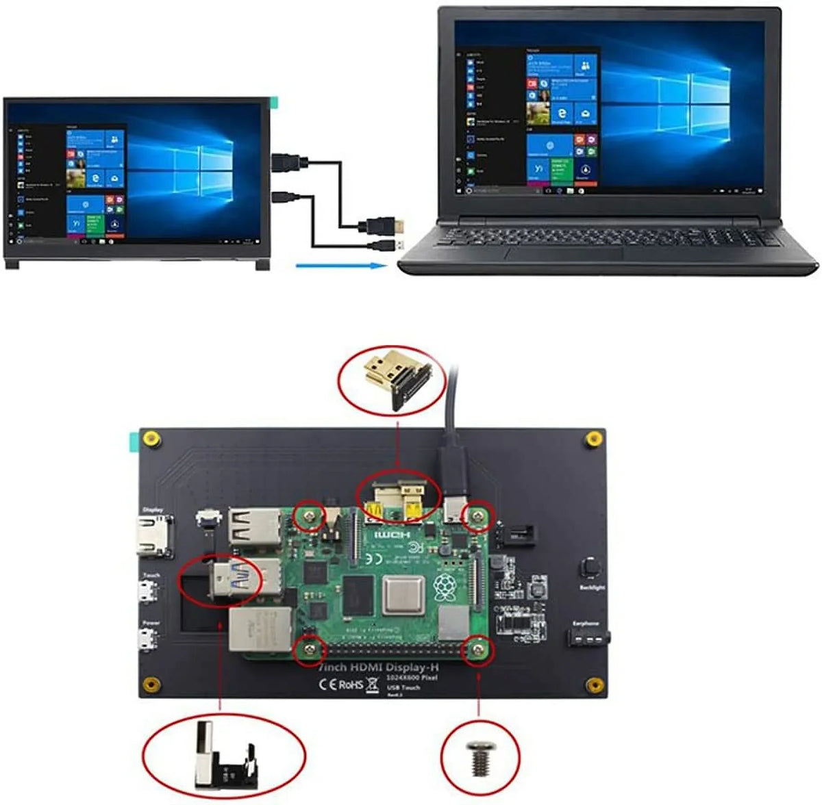 Drive-Free with inch 1024x600 HDMI HD 3B+/4B Touchscreen Display with Stand-H Raspberry LCD Pi Treedix IPS HDMI 7 Compatible Display Monitor Monitor