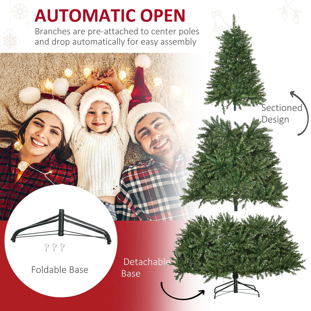 Homcom 7Ft Pre-Lit Full Douglas Fir Artificial Christmas Tree With Realistic Branches, 700 Warm White Led Lights And 2154 Tips