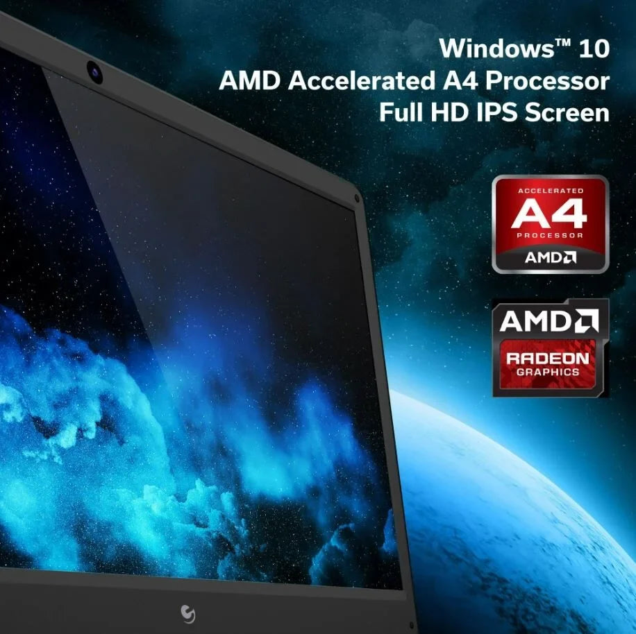 with Display, Windows Refurbished 13.3" 10 IPS Laptop HD - RAM, GB AMD EWT148AB Storage, 64 (Black) Full 4GB Ematic &
