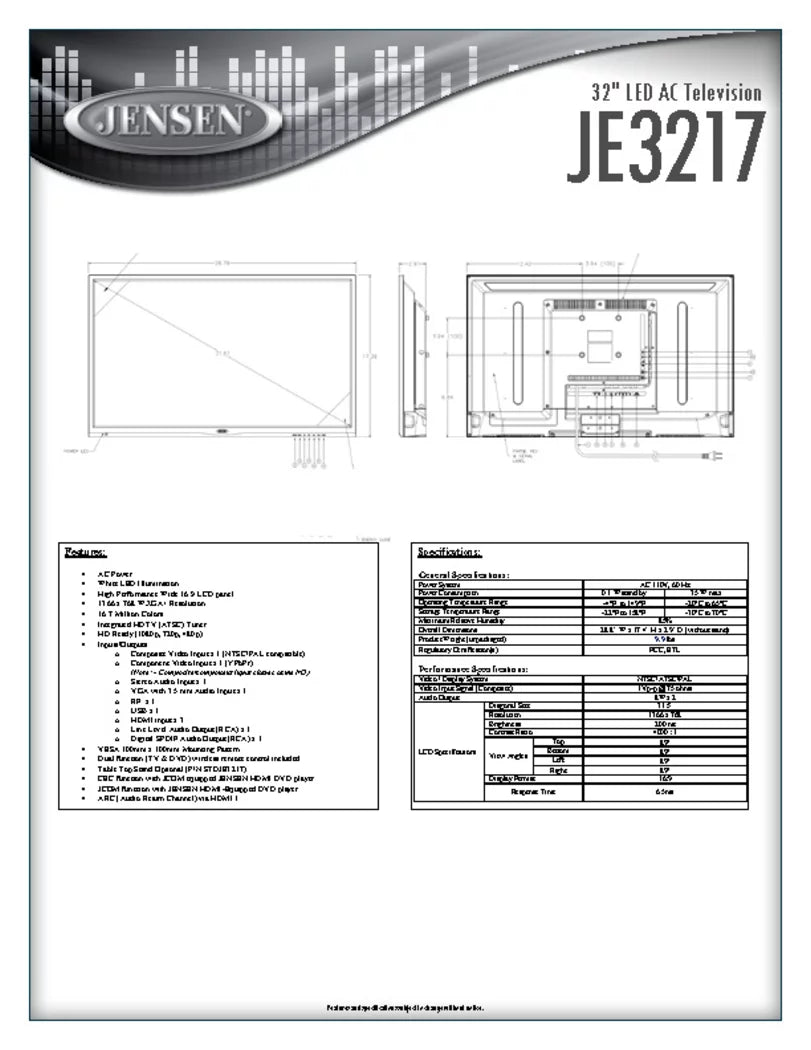 Control, LED AC HDTV JENSEN 480p), Remote Television 110V (1080p, HDTV 16:9 AC LCD 1366 (ATSC) High WXGA+ Wide panel, Performance Tuner JE3217 Integrated 768 Resolution, Ready and x 720p, & 32" with