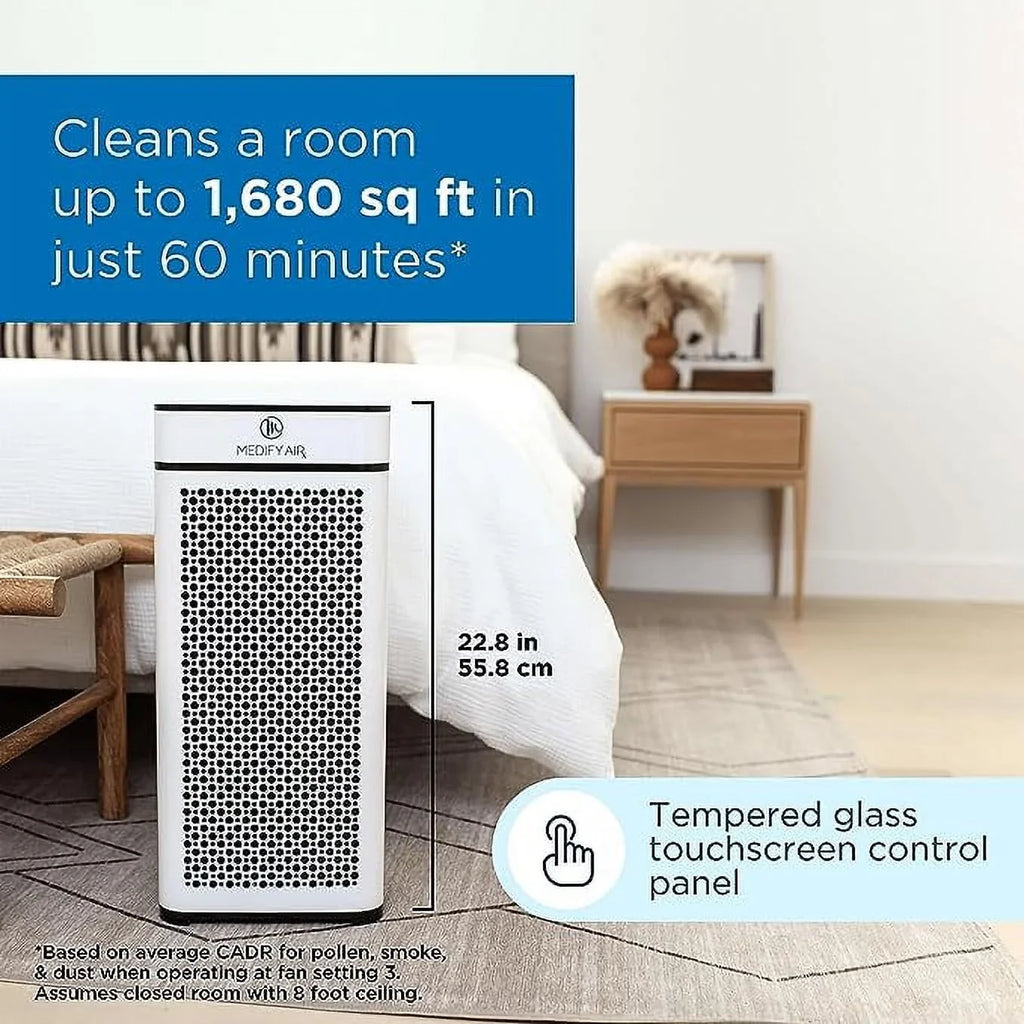 Box True 840 Open H14 Medify Filter - sq HEPA Light MA-40-UV-W1 ft Purifier Air White UV