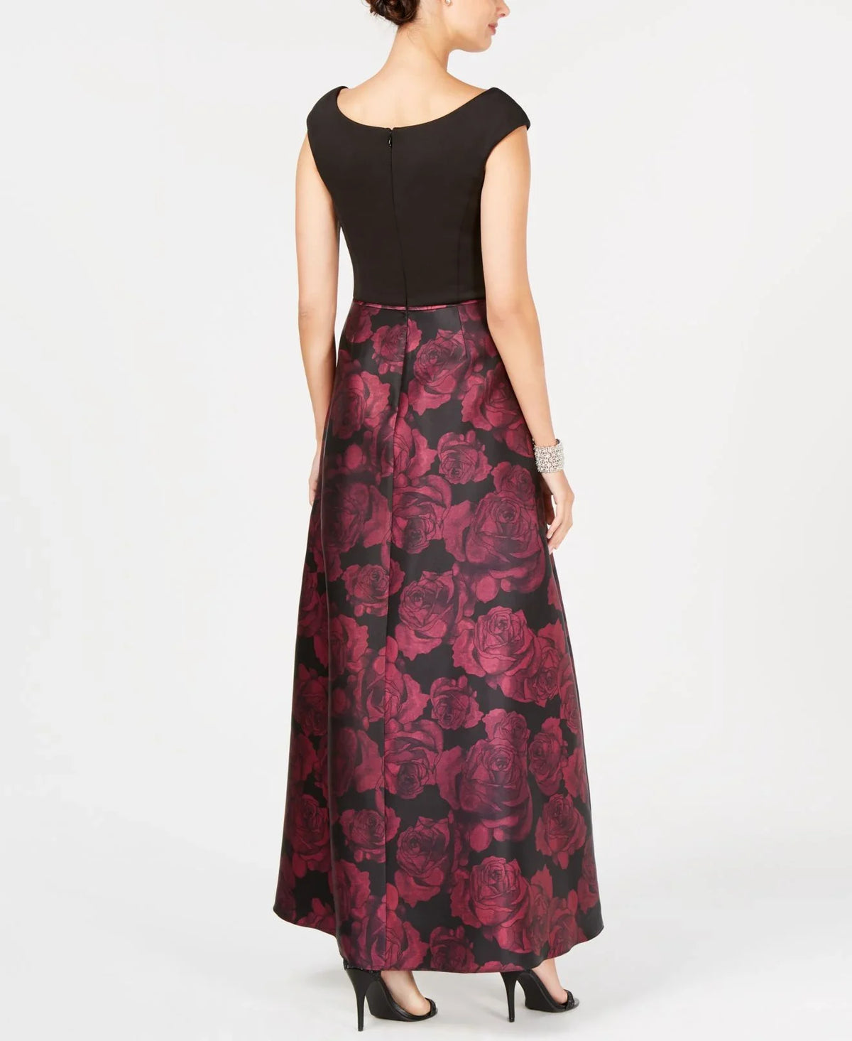 Sl Fashions Women'S Printed Satin Gown (6, Black/Magenta)