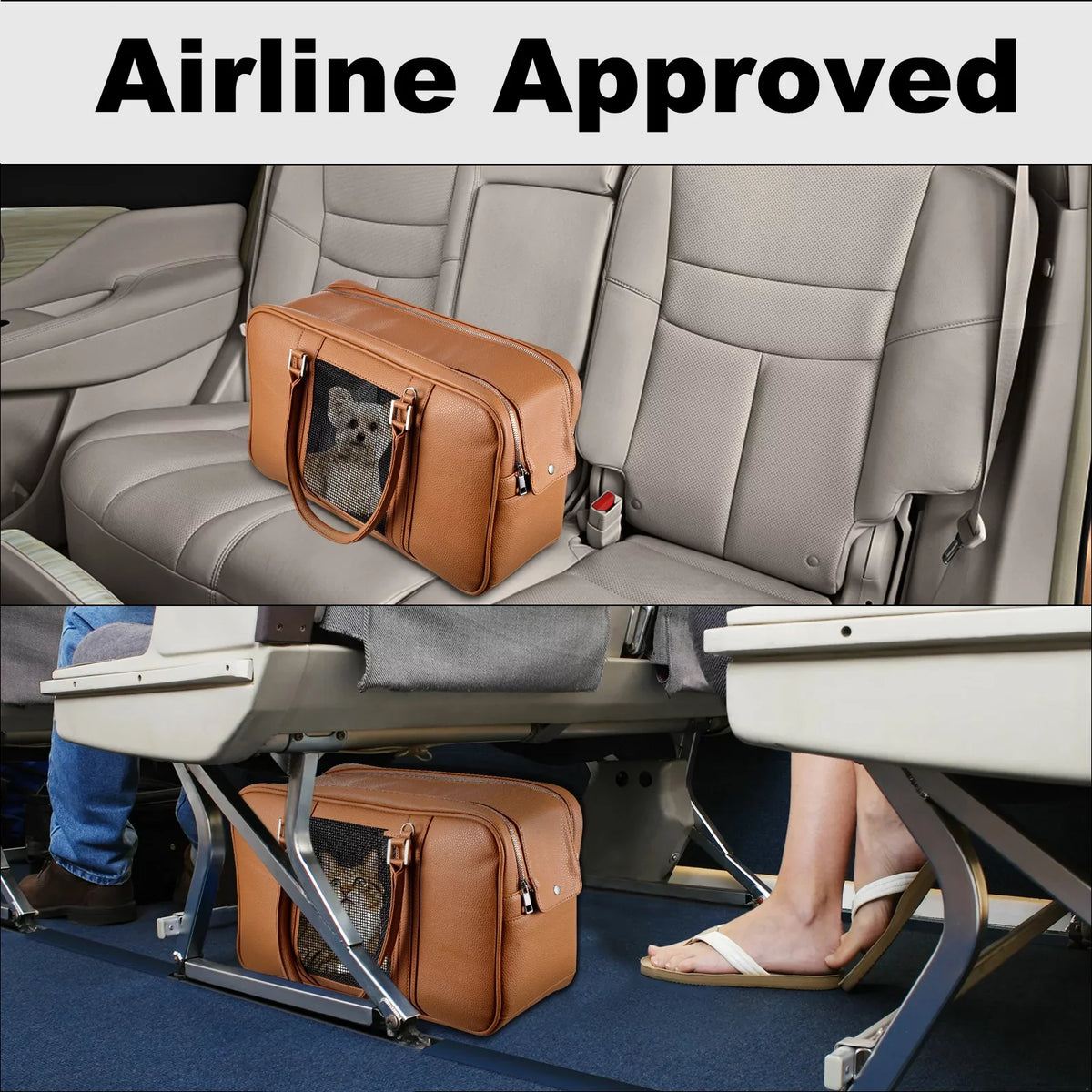 Airline Leather 10lbs for Carrier Cat Dogs Puppy for Up to Pockets, Carrier, Fashion Carrier Purse Holds Travel Carrier, Cloth Approved Dog dimension) Pet Purse 2 (Brown, with Extra Small Pu Small