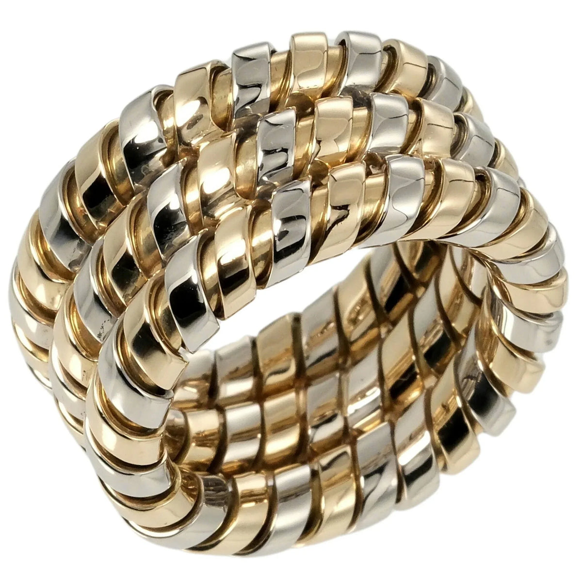 Pre-Loved Bulgari Bvlgari Tubogas 3-Row No. 9 Ring 14.53G K18 Yg Wg Yellow Gold White (Good)