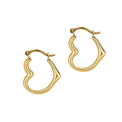 Earrings Gold Yellow 10K Real Hoop Heart