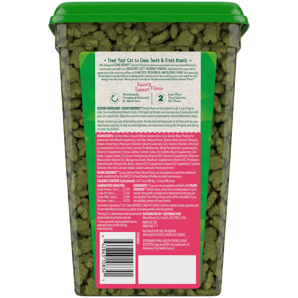 21 oz. Salmon Tub Flavor, Cat Dental Treats, Natural Savory Feline Greenies