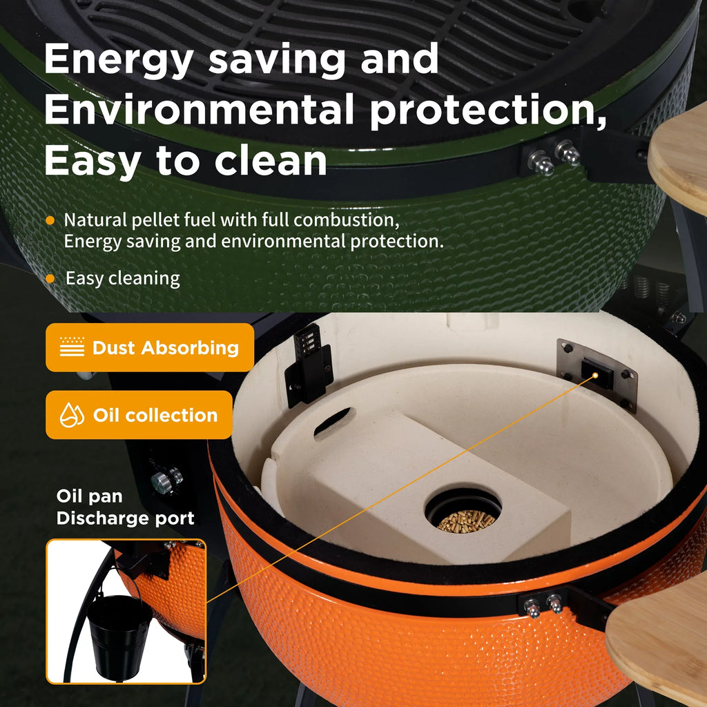 Patio,Orange diameter Roasted 24 Double Pan-roasted Smoked Liner Pellet Ceramic Grill BBQ Gridiron Outdoors with "Ceramic 4-in-1 for 19.6"