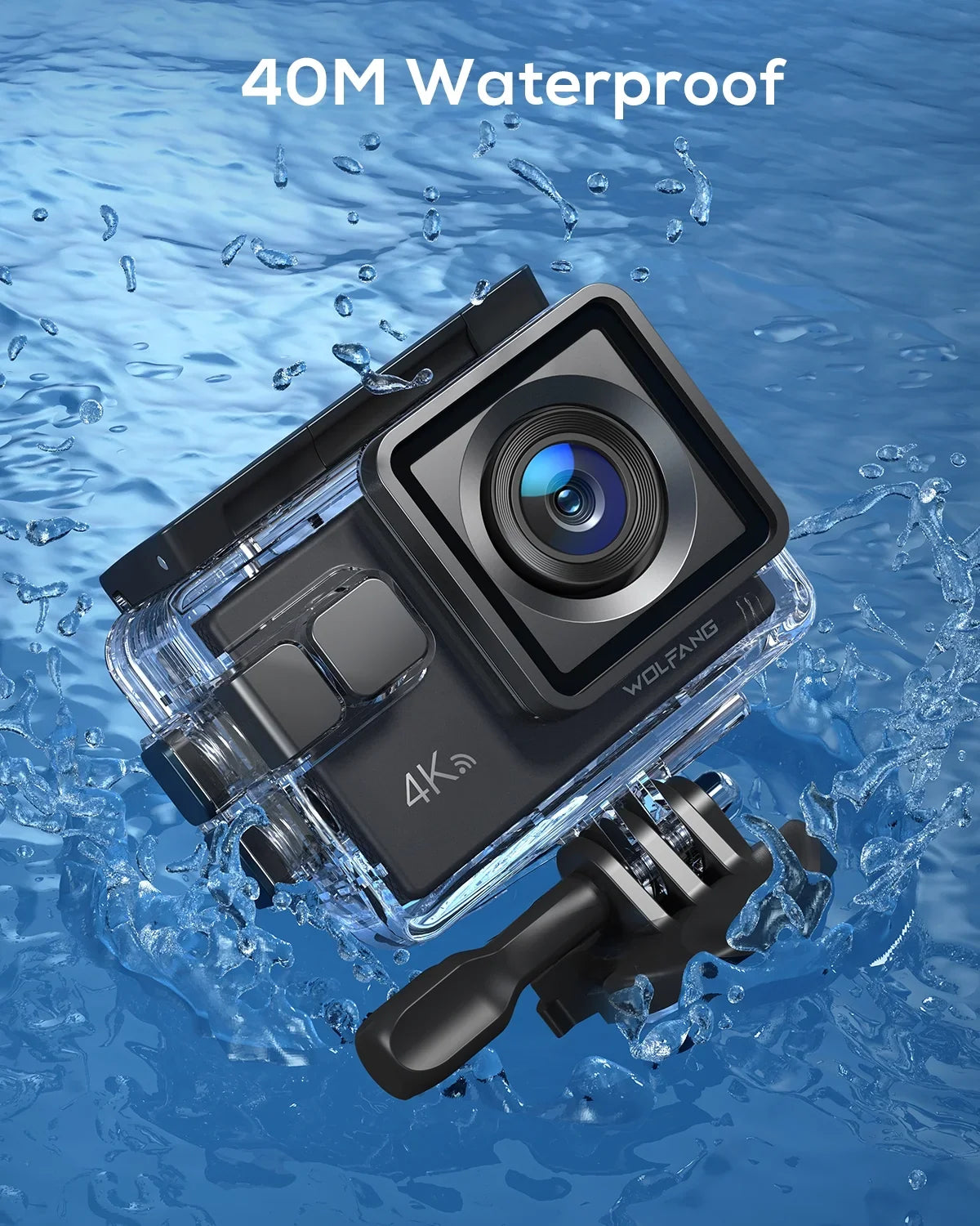 Stabilization 4K Camera Action WiFi Camera 20MP Cam Action Video Waterproof 170� Camera 40M EIS Underwater WOLFANG