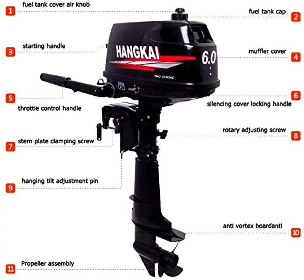 Fetcoi 6Hp 2-Stroke Outboard Moto Fishing Inflatable Boat Engine Water Cooling Cdi System Durable Cast Aluminum Construction