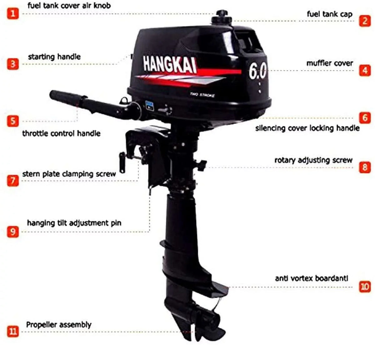 Fetcoi 6Hp 2-Stroke Outboard Moto Fishing Inflatable Boat Engine Water Cooling Cdi System Durable Cast Aluminum Construction