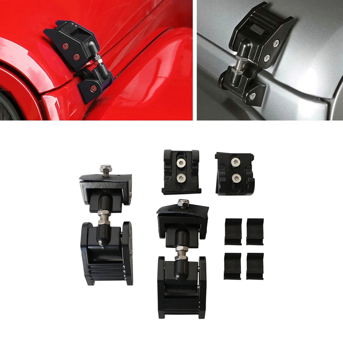 Jahy2Tech Jeep 2 Latch Catch Protection Black Front Hood - of Wrangler Increased Set Lock 07-18 JK for Vehicle