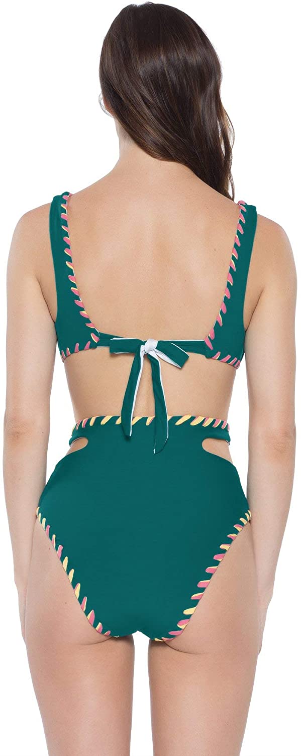 Back Swimwear Reversible L Teal Cut BECCA Tie Top Women's Out