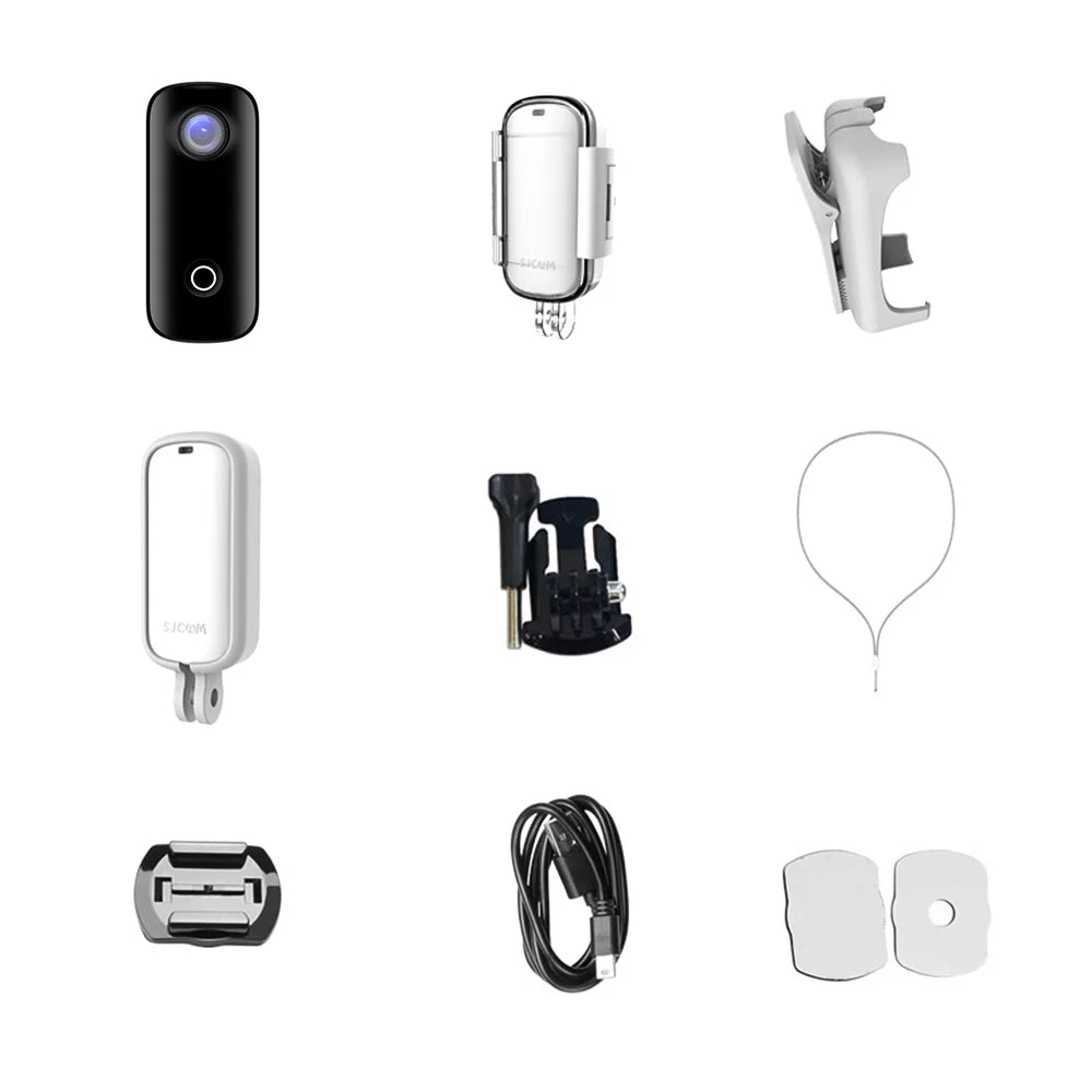 C100 Camera with Camera Back APP SJCAM 30M Waterproof Video 2K Sharing Battery in Magnetic Lanyard Case Clip Digital Connection Built 30fps Mini Waterproof Body WiFi Rechrageable Action