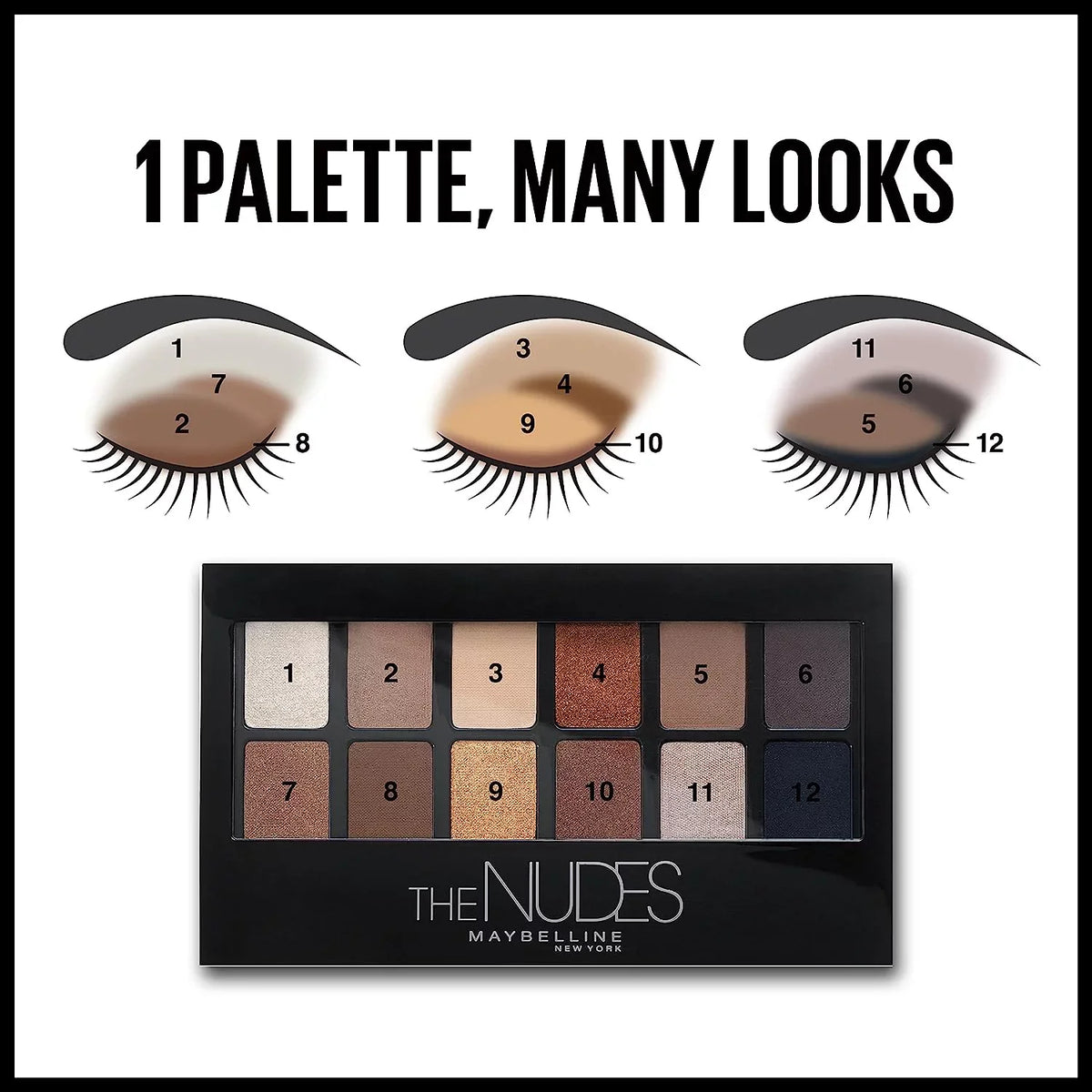 The Blendable Eyeshadow Shades, 1 Nudes Pigmented Palette Matte and Count Shimmer Makeup, Powder, Maybelline 12