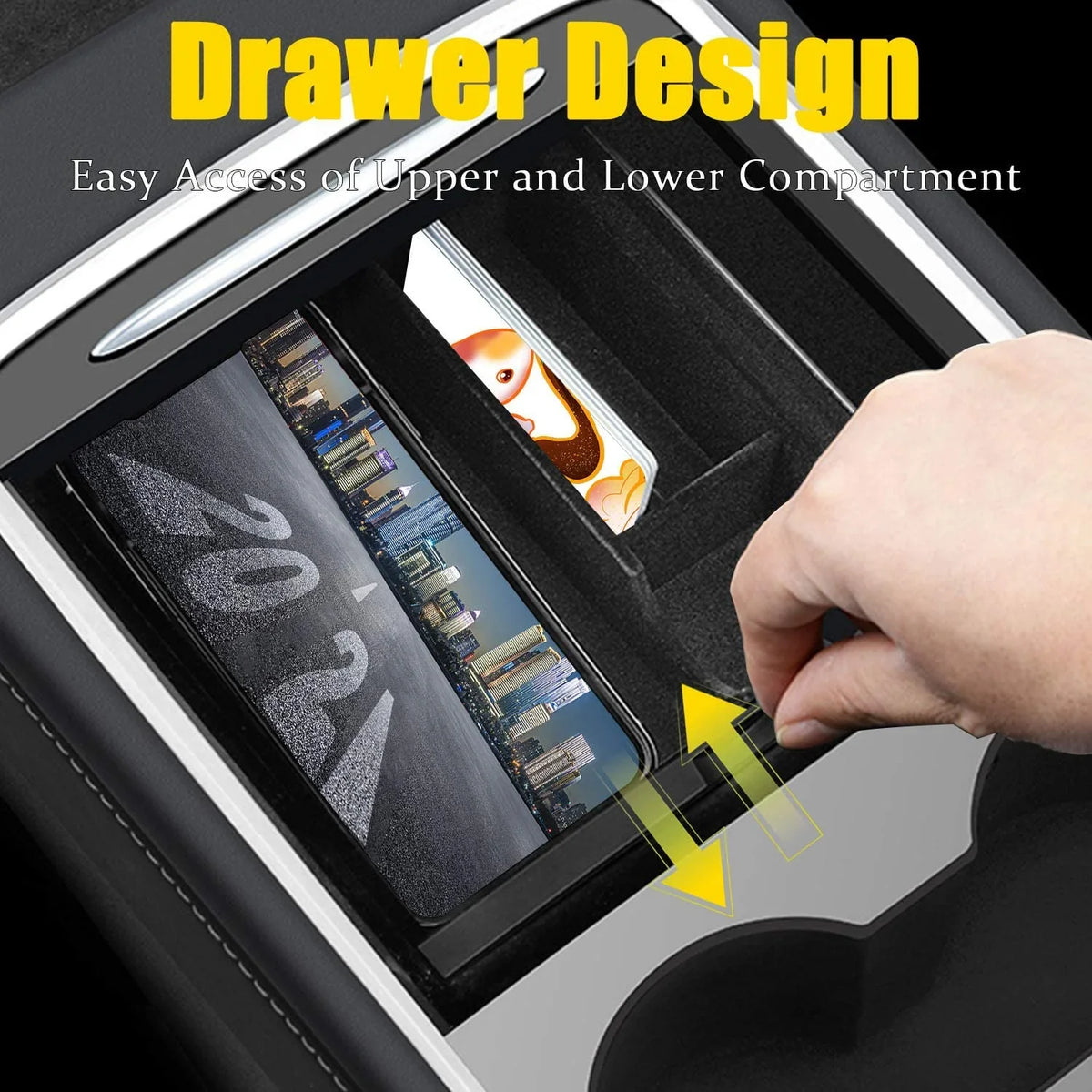ABS Box XTAUTO Armrest Accessories 2023 Tesla Interior Model 2022 Parts Organizer Liner Fit Console Y Storage Model Flocked 3 Center Tesla fabric Model 3/Y Drawer for 2021 Tray Container Cubby