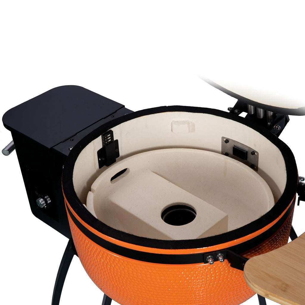 Patio,Orange diameter Roasted 24 Double Pan-roasted Smoked Liner Pellet Ceramic Grill BBQ Gridiron Outdoors with "Ceramic 4-in-1 for 19.6"
