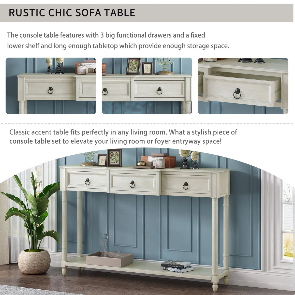 Table Drawers OLD WF189574AAK) Projecting Shelf and SKU: Table with Console Sofa Long Entryway Drawers (Antique with for White,