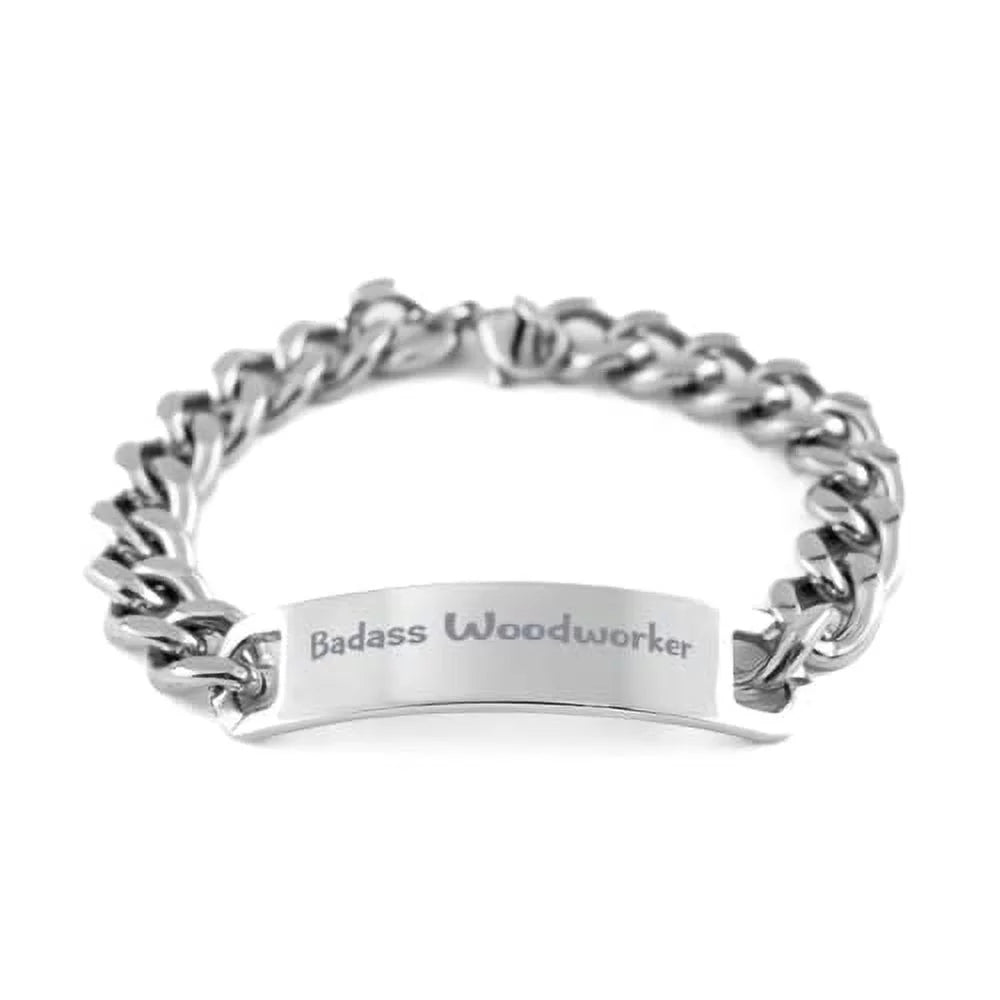 Badass Woodworker Cuban Chain Bracelet, Woodworker Present From Friends, Useful Engraved Bracelet For Friends, Gifts For Doctors, Gifts For Lawyers, Gifts For Teachers, Gifts For Accountants, Gifts