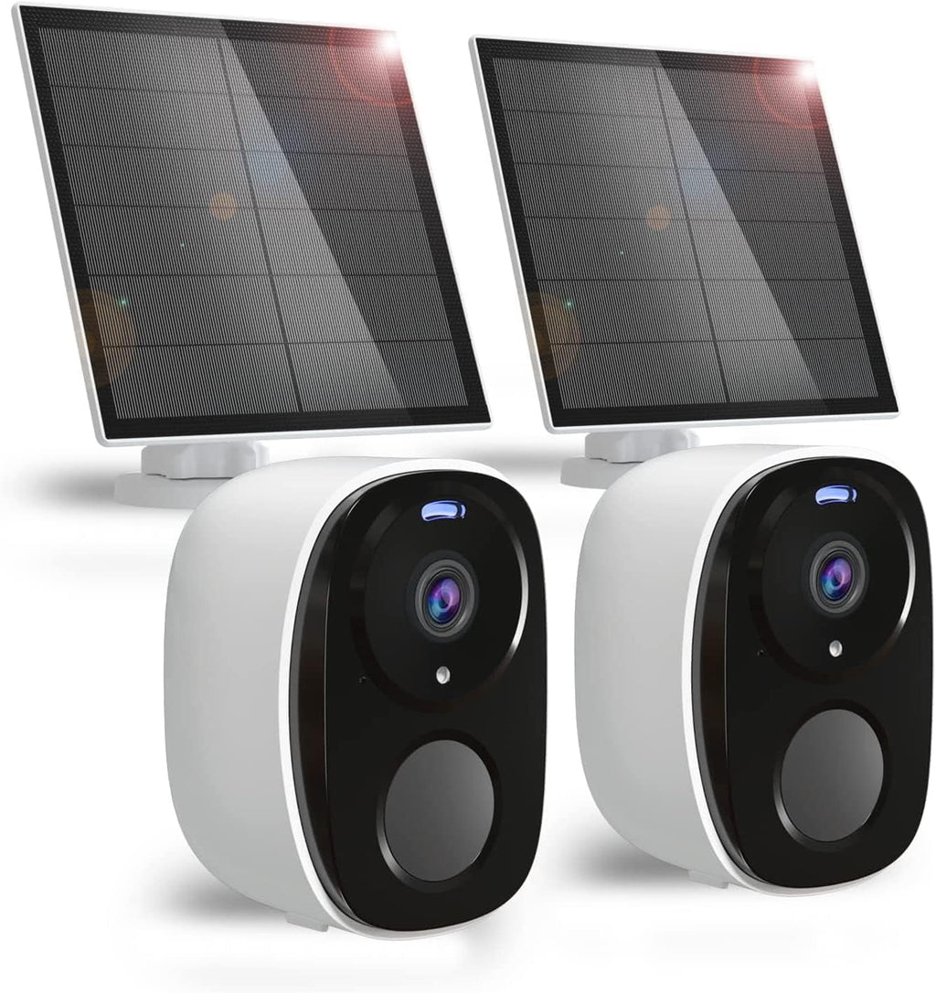 2Pack Security Cameras Wireless Outdoor With Solar Panel Cameras For Home Security, 2K Home Camera With Color Night Vision, Ai Motion Detection, Two-Way Audio, Ip65 Waterproof, Sd Card/Cloud Storage