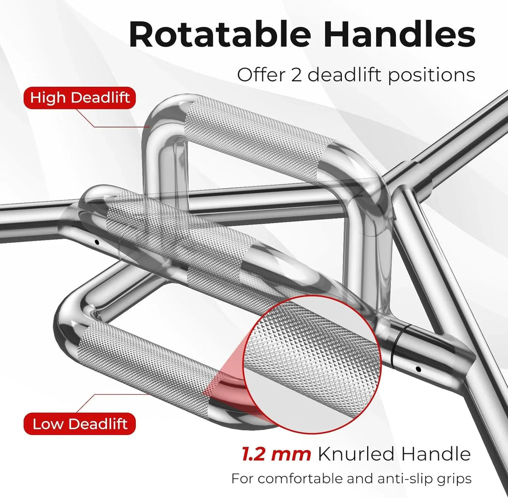 Hex Bar Folding 800Lbs Power Shrugs Hex Weight Squats, Bar Deadlifts, For Olympic Lifting Weight Two-Handle, Finish Trap Bar With Deadlift Capacity Chrome 56" Pulls, Bar,