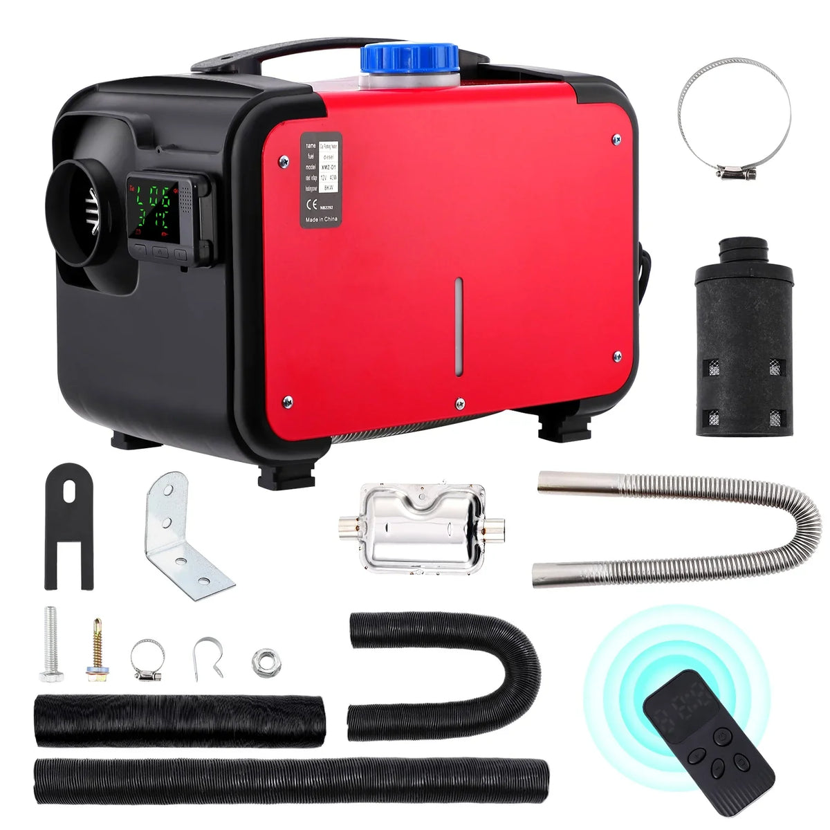 Tropow 12V 5Kw Diesel Air Heater, Portable And Convenient Integrated Parking Heater Heating, All-In-One Single Hole With Remote Control Azure Lcd Monitor For Car Trucks Boat Bus Rv And Trailer