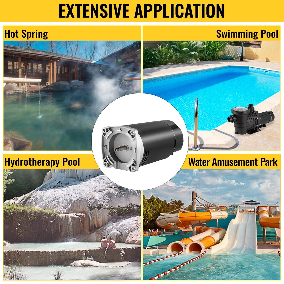 Vevor 1.5 Hp, 3463 Rpm, 1 Speed, 230/115 Volts, 7.88/15.5 Amps, 1.1 Service Factor, 56Y Frame, Psc, Odp Enclosure, Square Flange Pool Motor, Swimming Pool Pump Motor, Replacement Pool Motor Kit