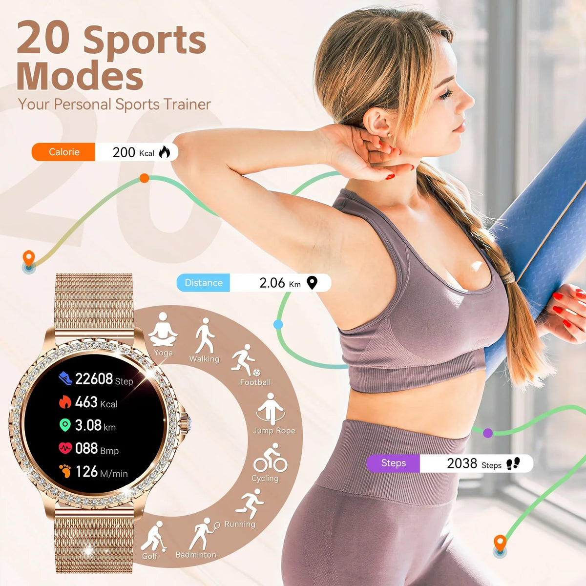 Smart Watches Women With Diamonds Bluetooth Call