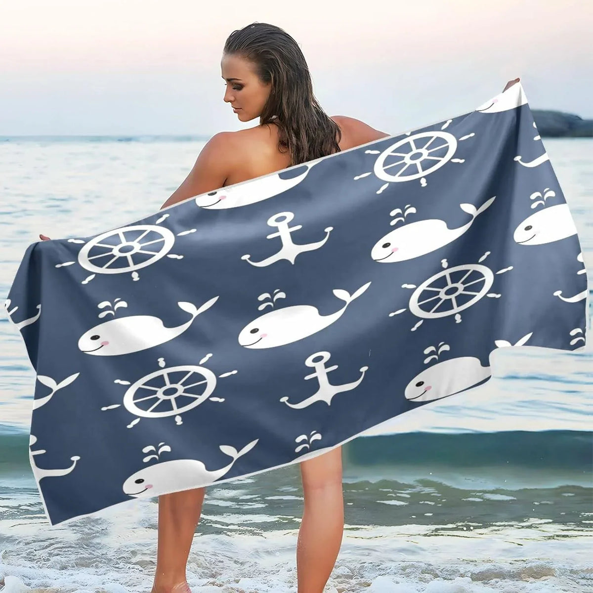 （429） - Lightweight Cartoon Towels Camping Oversized Holiday Towel Towel Travel Compact Whale Super Anchor - for Retro Quick Beach Swimming Bestwell Dry Absorbent