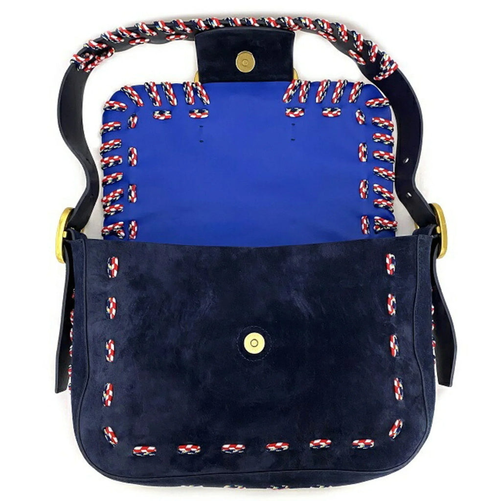 Leather (Good) Navy Multicolor Burch Shoulder One Pre-Owned 01-17 TORY Ladies BURCH Flap Bag Tory 10005608 Suede