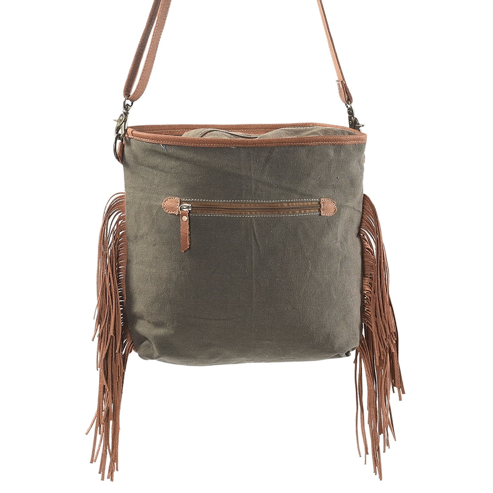 Leather purse KB209 Genuine KB women OHLAY Cross Body handbag western Canvas Upcycled bag