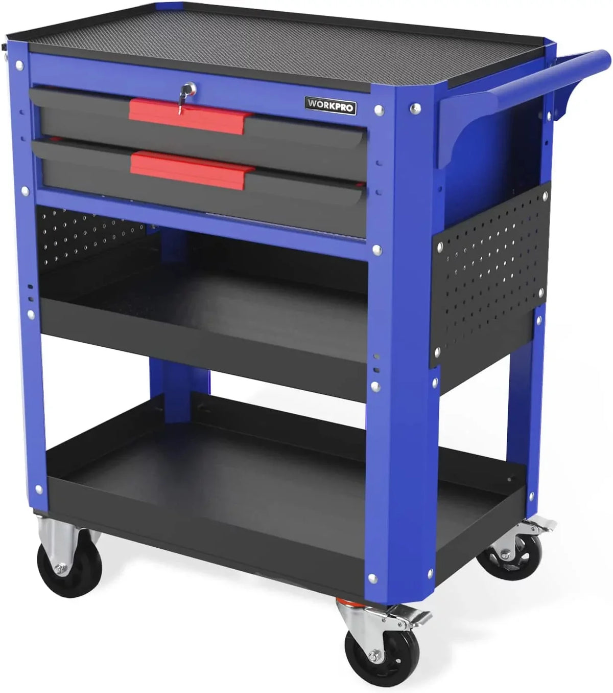 2-Drawer Service for Warehouse, Duty System, and with Heavy lbs 28" WORKPRO Organizer Locking Wheels Garage, 400 Utility Cart Tool Workshop, Load Storage Rolling Premium Cart, Industrial Mechanic,