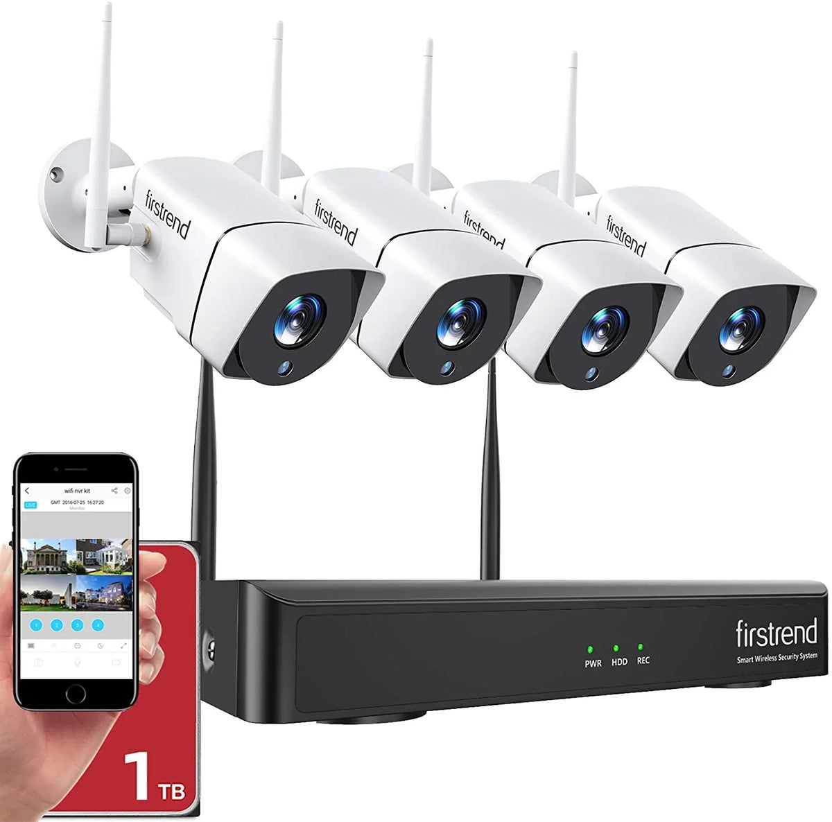 Security Detection HD Wireless exterior 1TB 3MP HDD Night Motion for Home System App 1080P Camera 8CH Cameras Vision 4pcs Systems with Video Surveillance Security Indoor Free Full Wireless,Firstrend