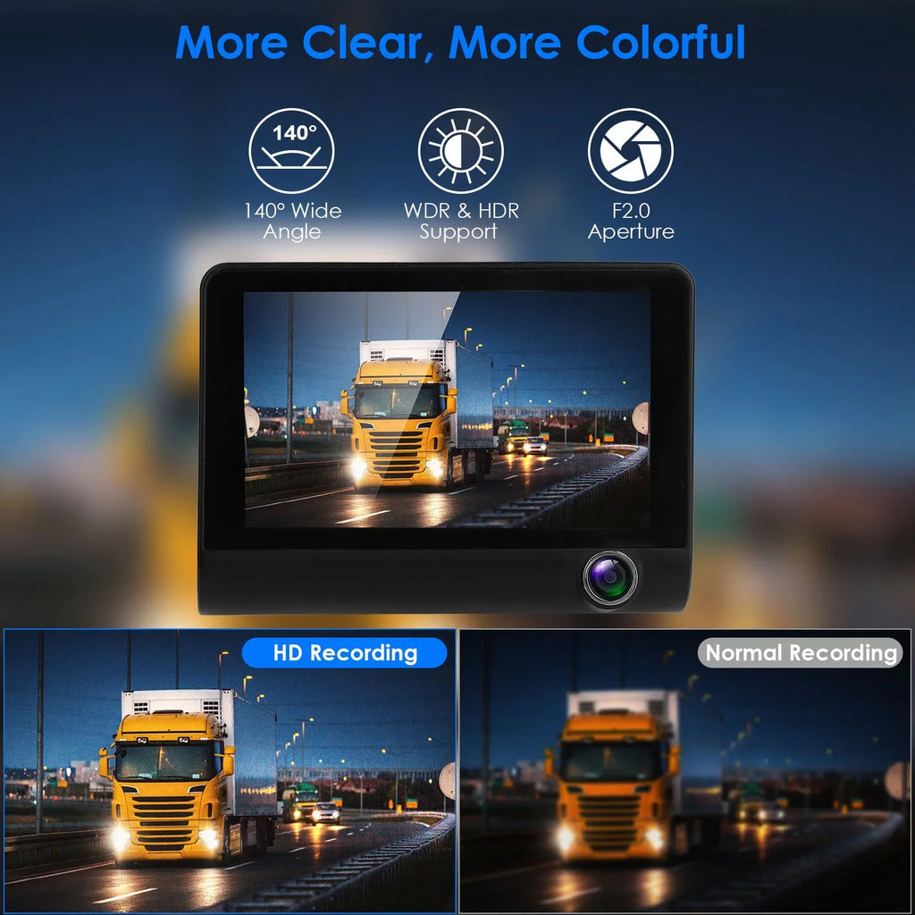 Imountek Dash Cam For Cars, 1296P Full Hd Dash Camera With 4Inch Lcd Display, 3 Channel Dash Cam With Night Vision, Driving Recorder