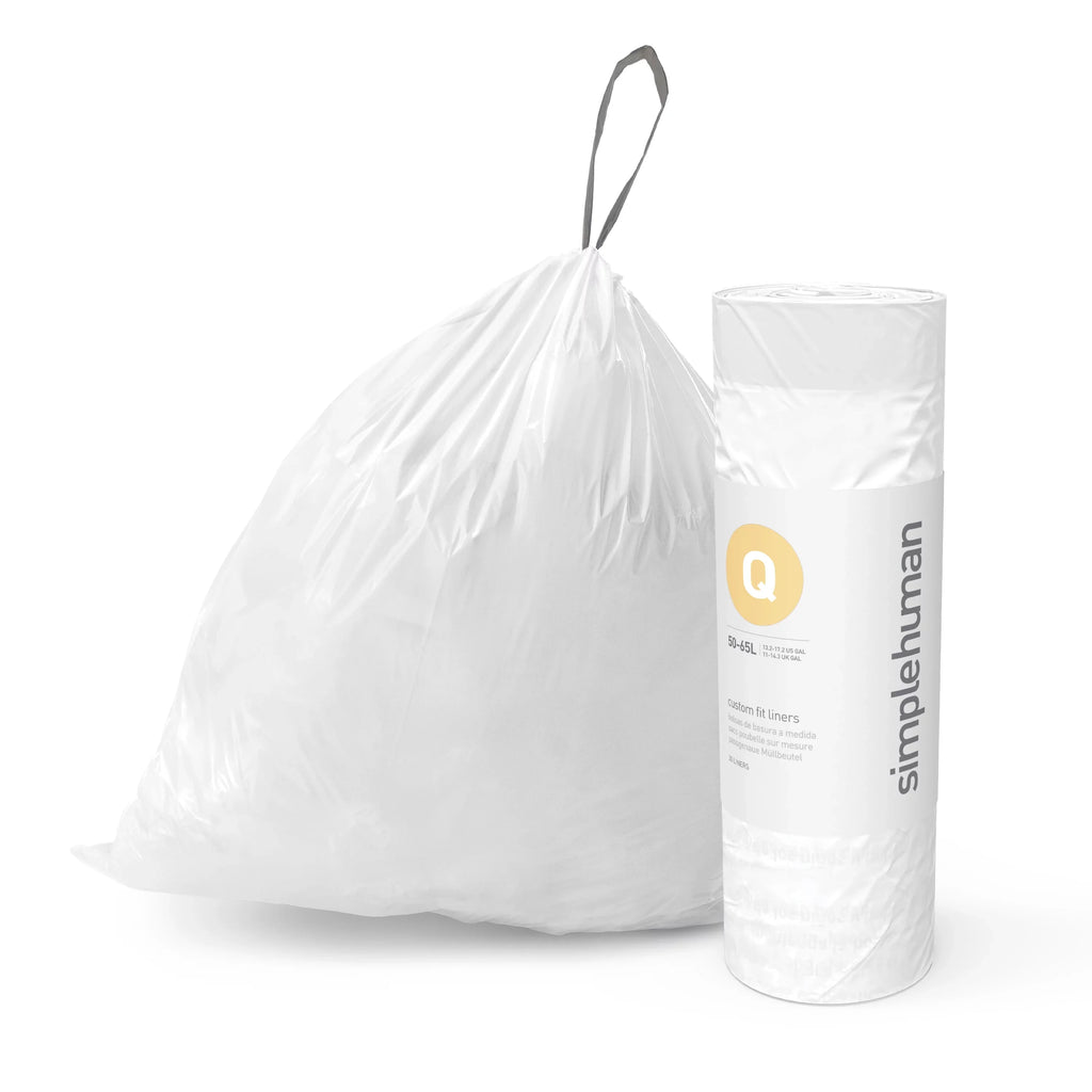 13-17 50-65 Code Gallon, Fit White Roll Q / 240 Trash Drawstring simplehuman Pack, Liter Custom Bags,