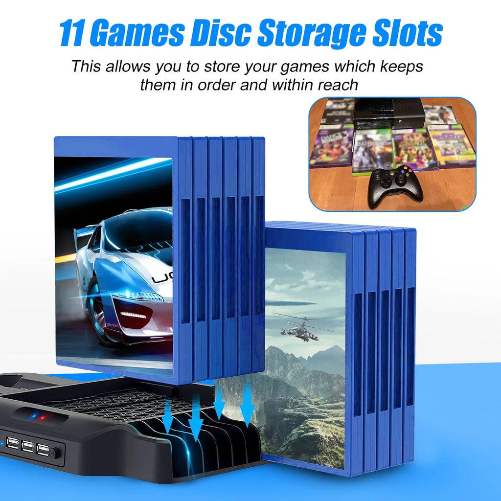 Vertical Stand Fit For Xbox Series X/S With 2 Cooling Fans, Eeekit Dual Controller Fast Charging Dock Station Fit For Xbox Series S/X With 3 Usb Ports, 11 Game Disc Slots