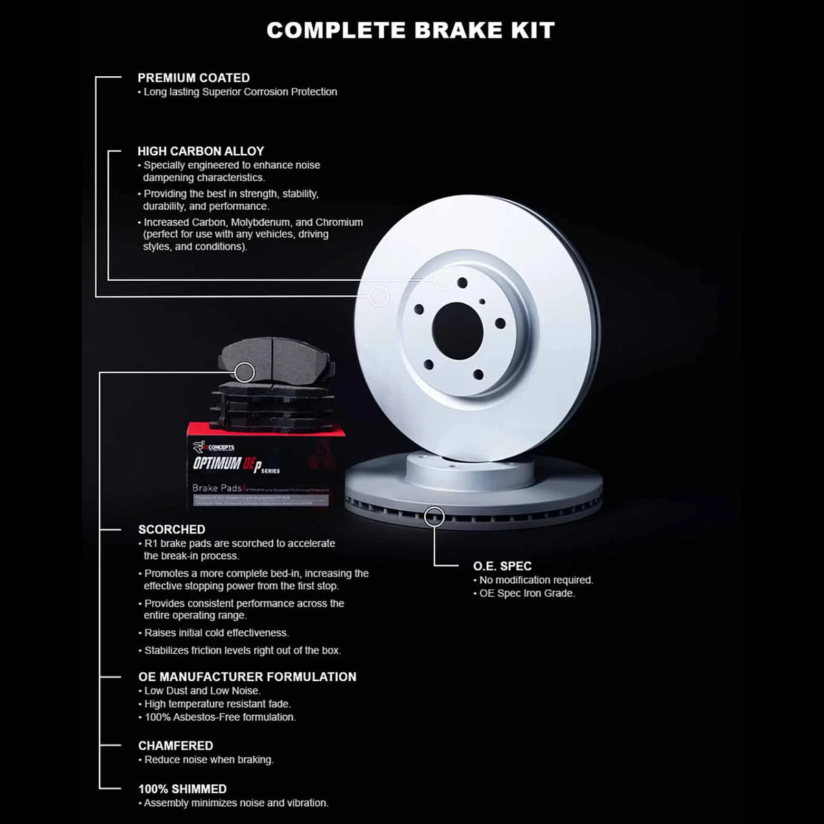 R1 Concepts Wduh2 59048 R1 Brake Rotors Carbon Coated W/ Optimum Oe Pads & Hdw Fits Select: 2000 Honda Civic Si/Sir, 1999 Honda Civic Si