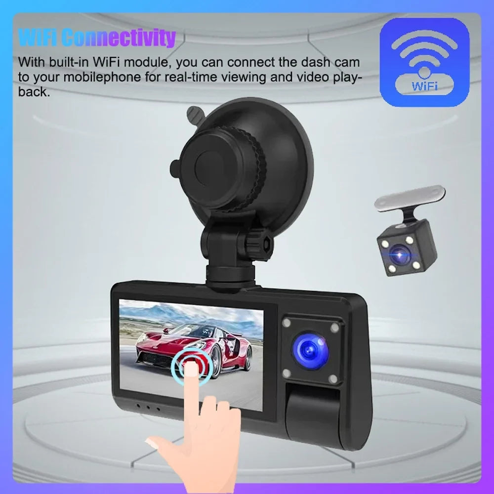 Cam with Driving Angle Video Clear - Wide Rearview Mirror Auto 3-in-1 Touch Connectivity Screen WiFi Safety Recording, Camera, Dash - Recorder