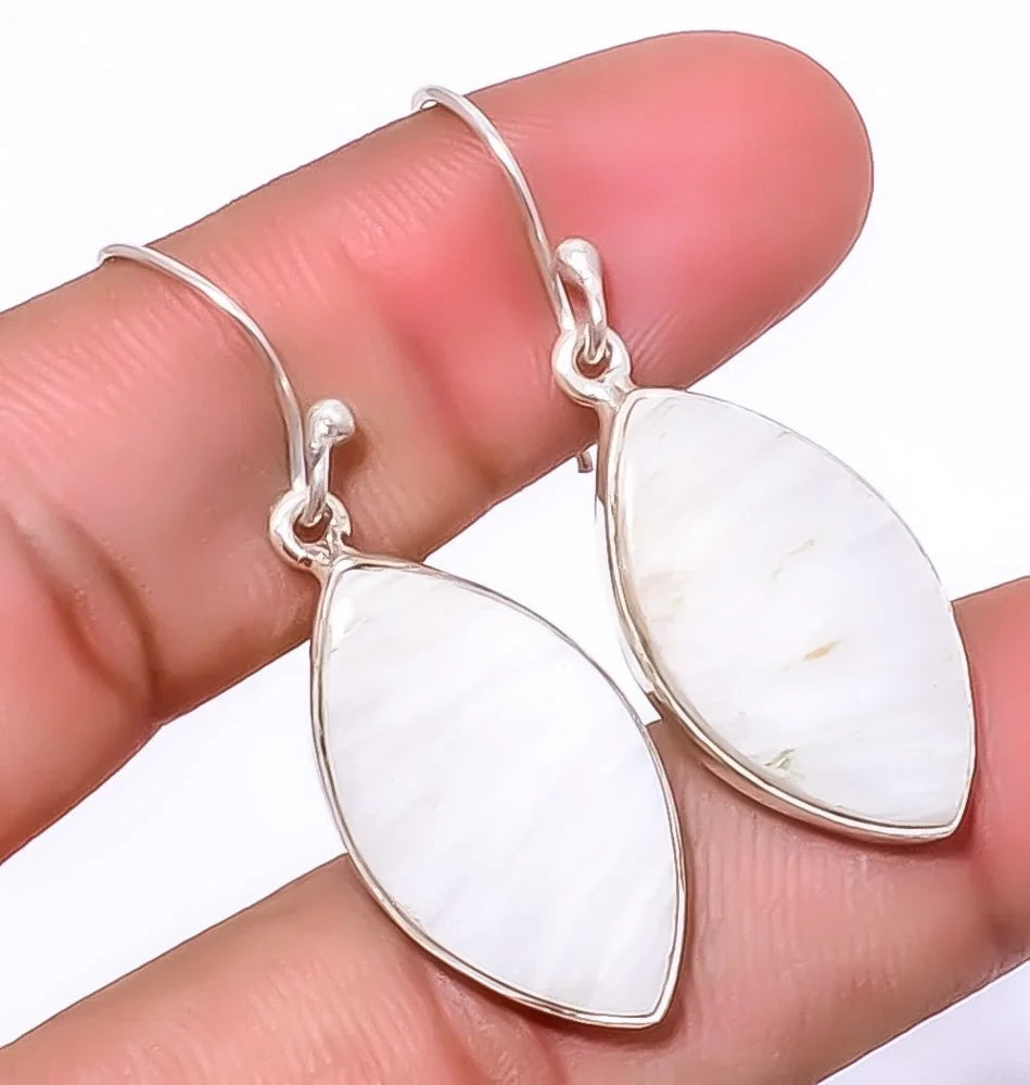 925 Valentine's White Silver Gift, Jewelry Gift, Day Plated Woman India 1.76" Jewelry Scolecite Gemstone Birthday For Earring A379, Beautiful -