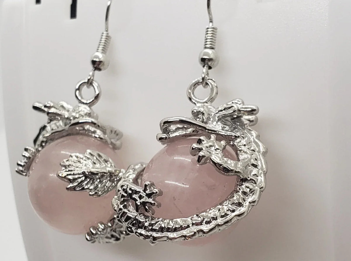 Rose Natural Dragon Earrings Quartz